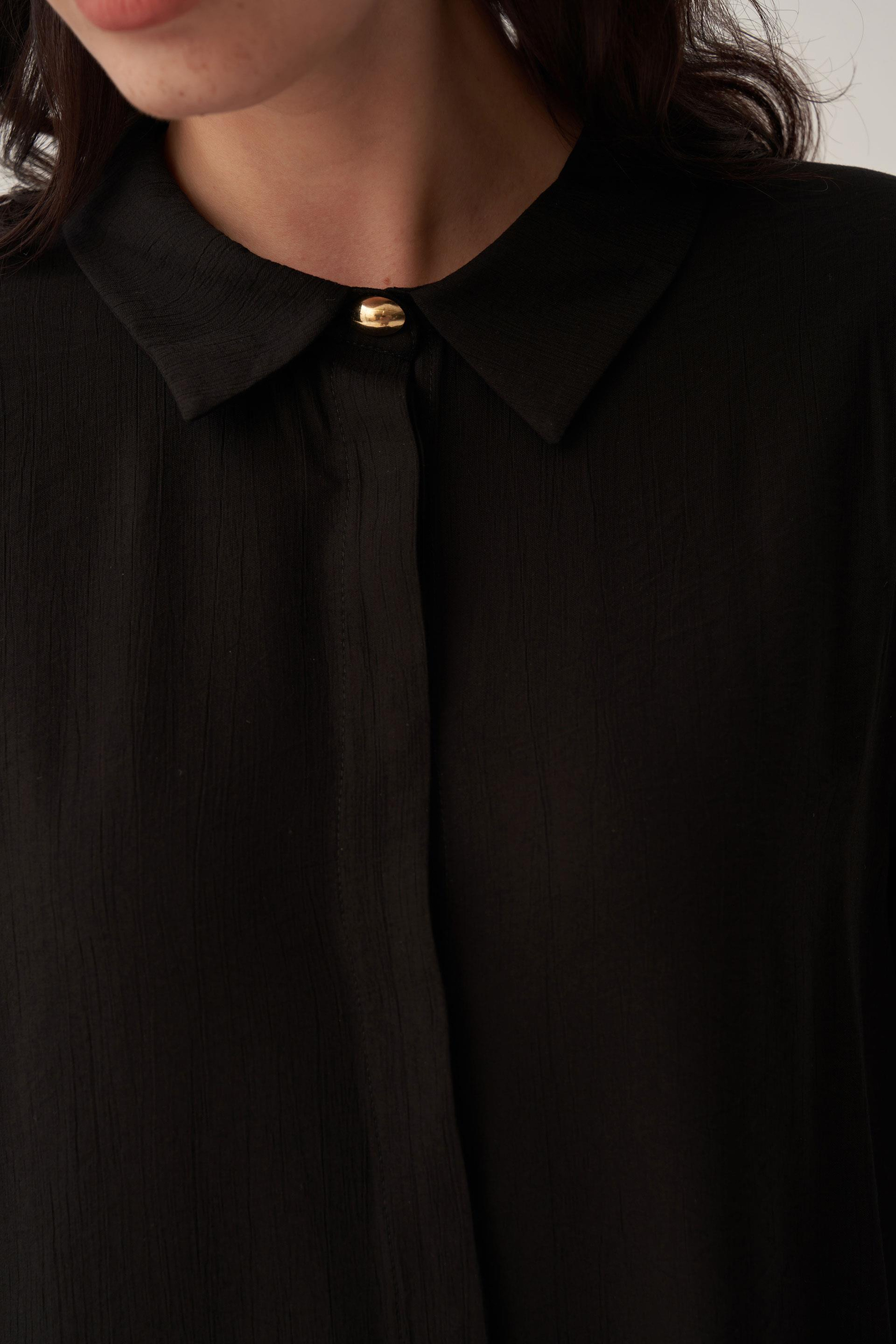 Siyah-Kırışık Efektli Şık Poplin Gömlek