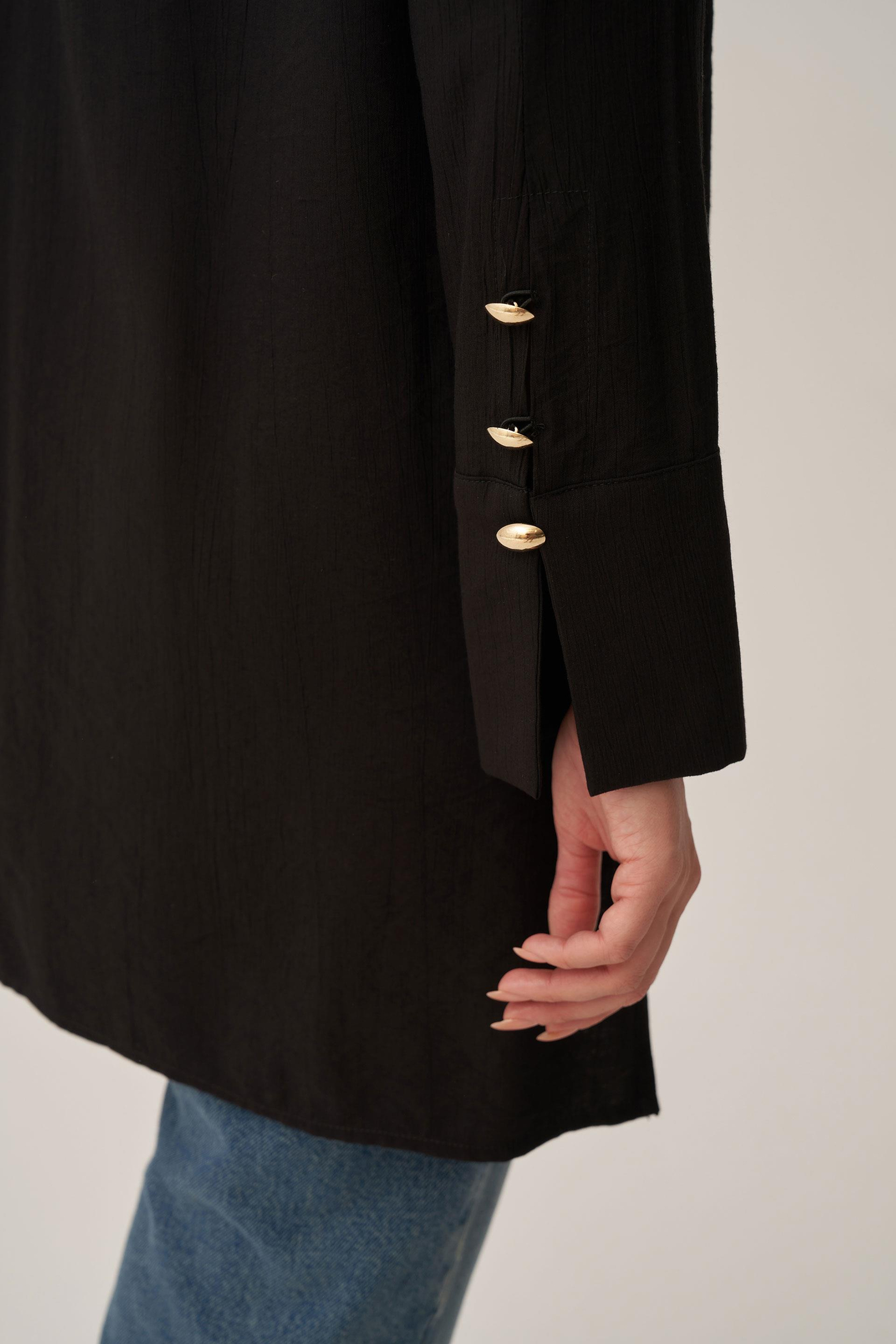 Siyah-Kırışık Efektli Şık Poplin Gömlek