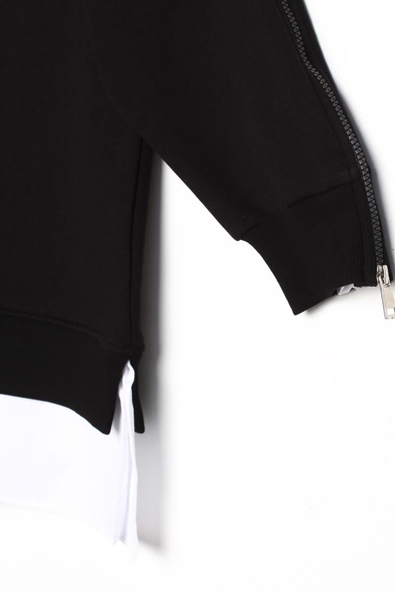 Siyah-Kolları Fermuarlı Dokuma Garnili Oversize Sweat Tunik