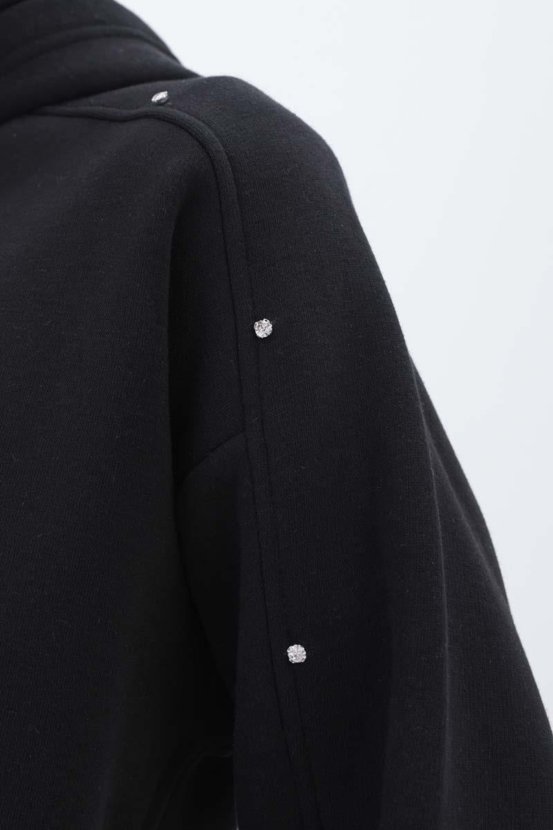 Siyah-KOLLARI TAŞLI KAPÜŞONLU SWEAT TUNİK