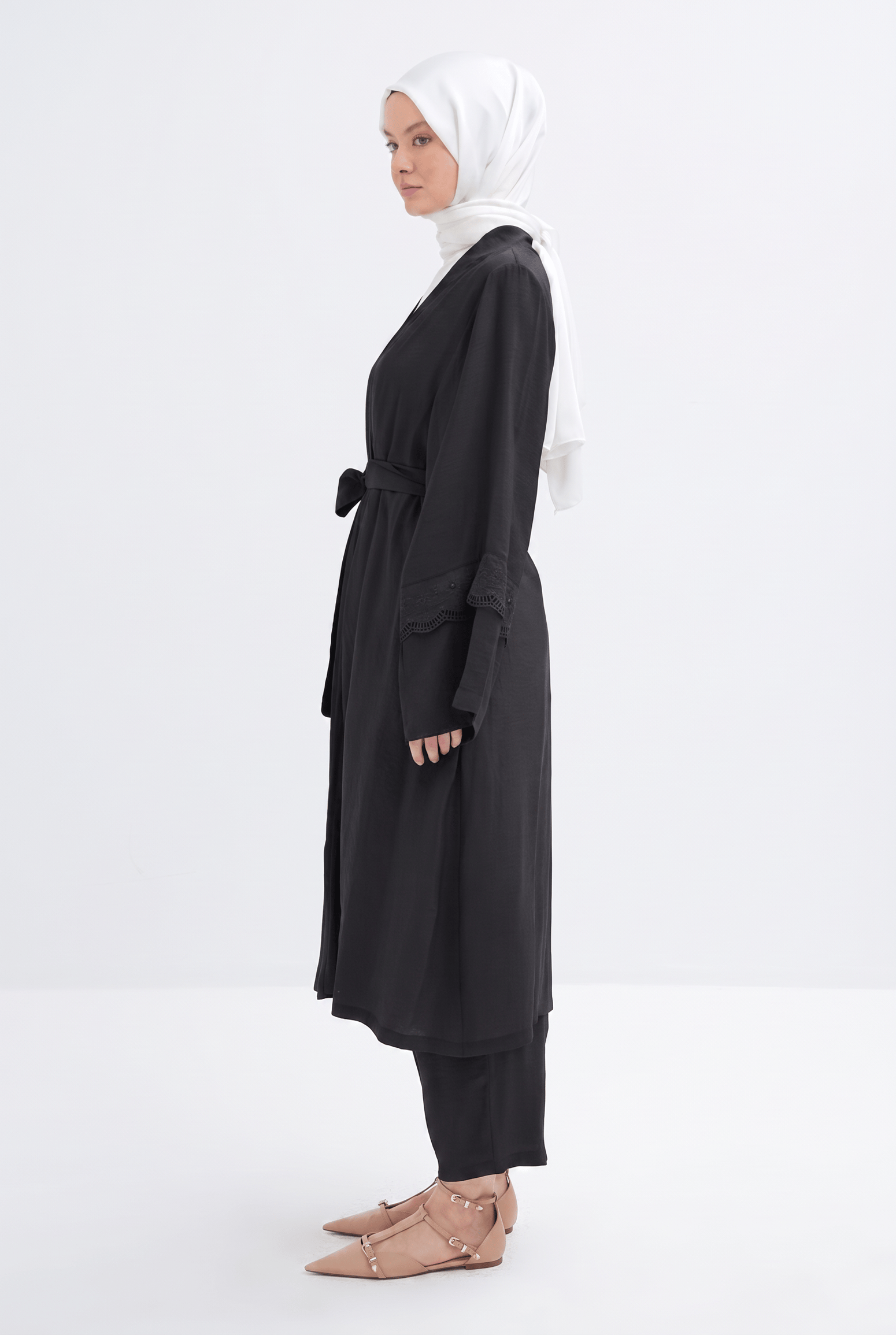 Siyah-Kolu Fisto Detaylı Kimono
