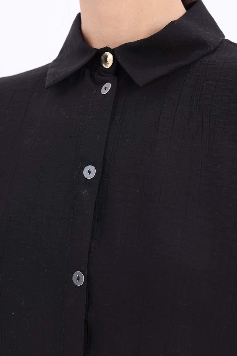 CHEMISE BOUTONNÉE ÉLÉGANTE AVEC DÉTAIL DE MANCHETTES DE COIN Noir