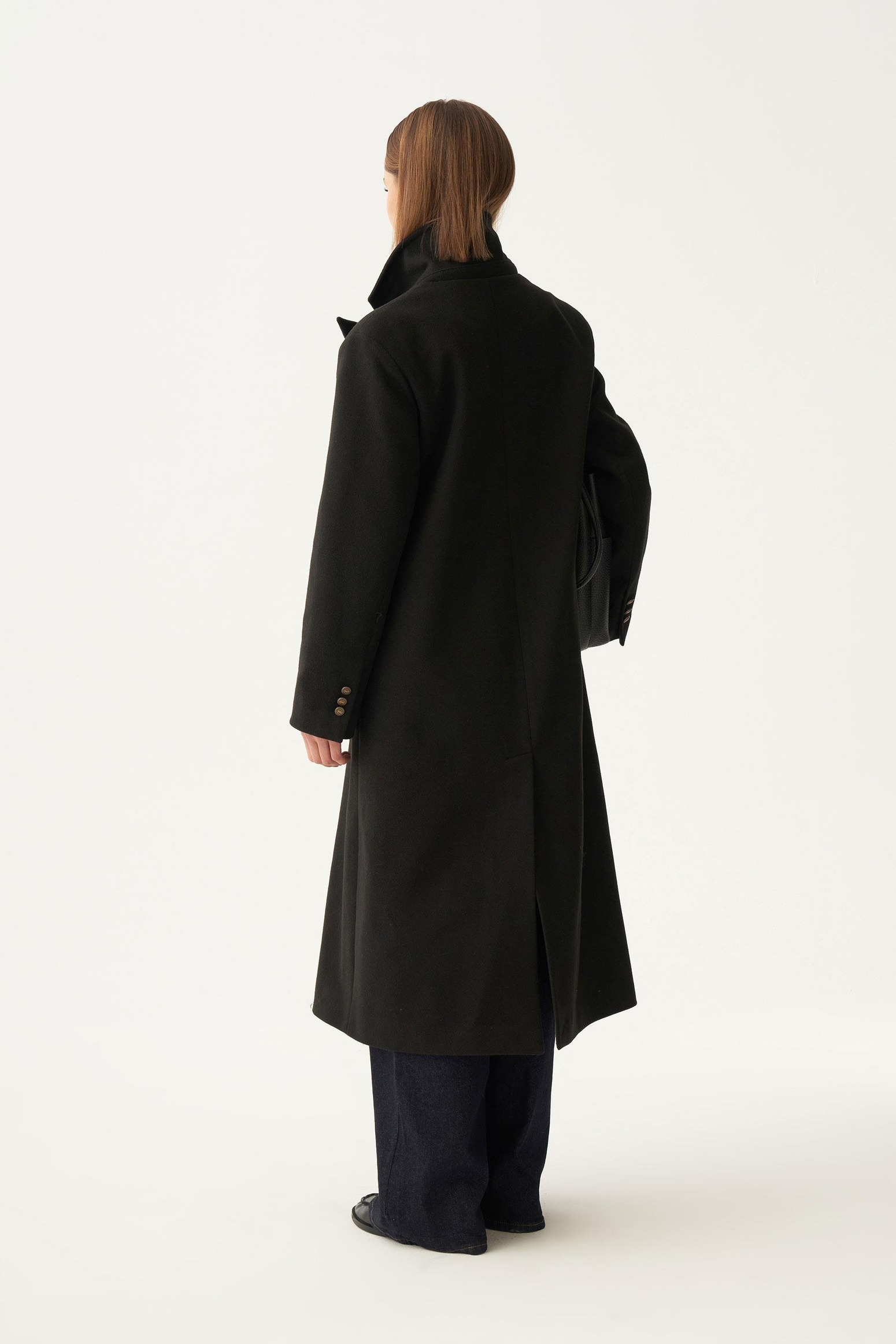 Siyah-Kruvaze Uzun Kaşe Kaban