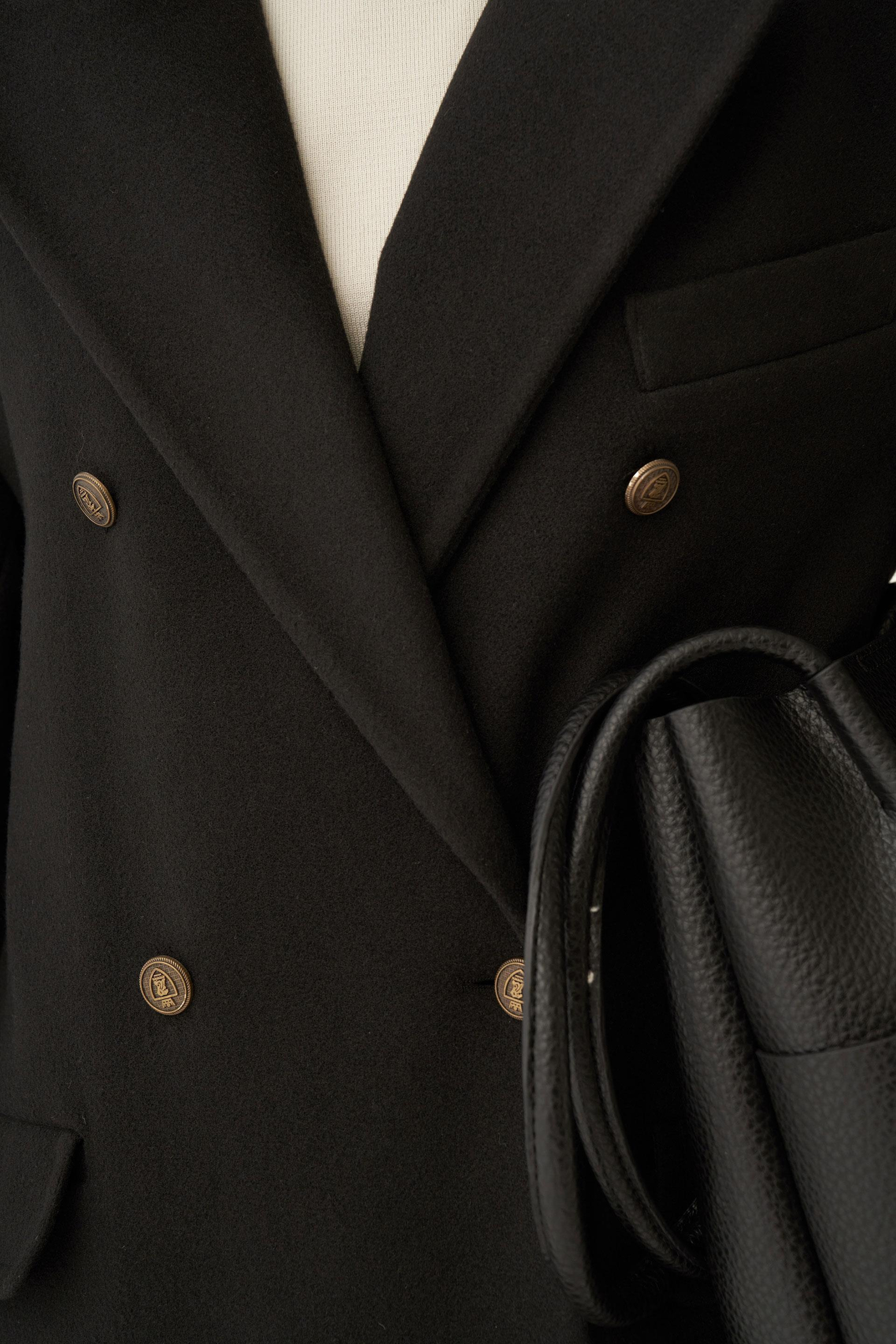 Siyah-Kruvaze Uzun Kaşe Kaban