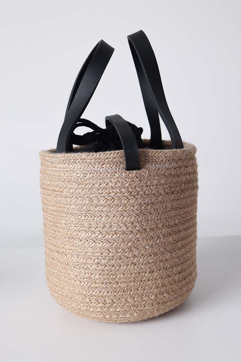 Black-Small Size Hand And Shoulder Round Straw Bag