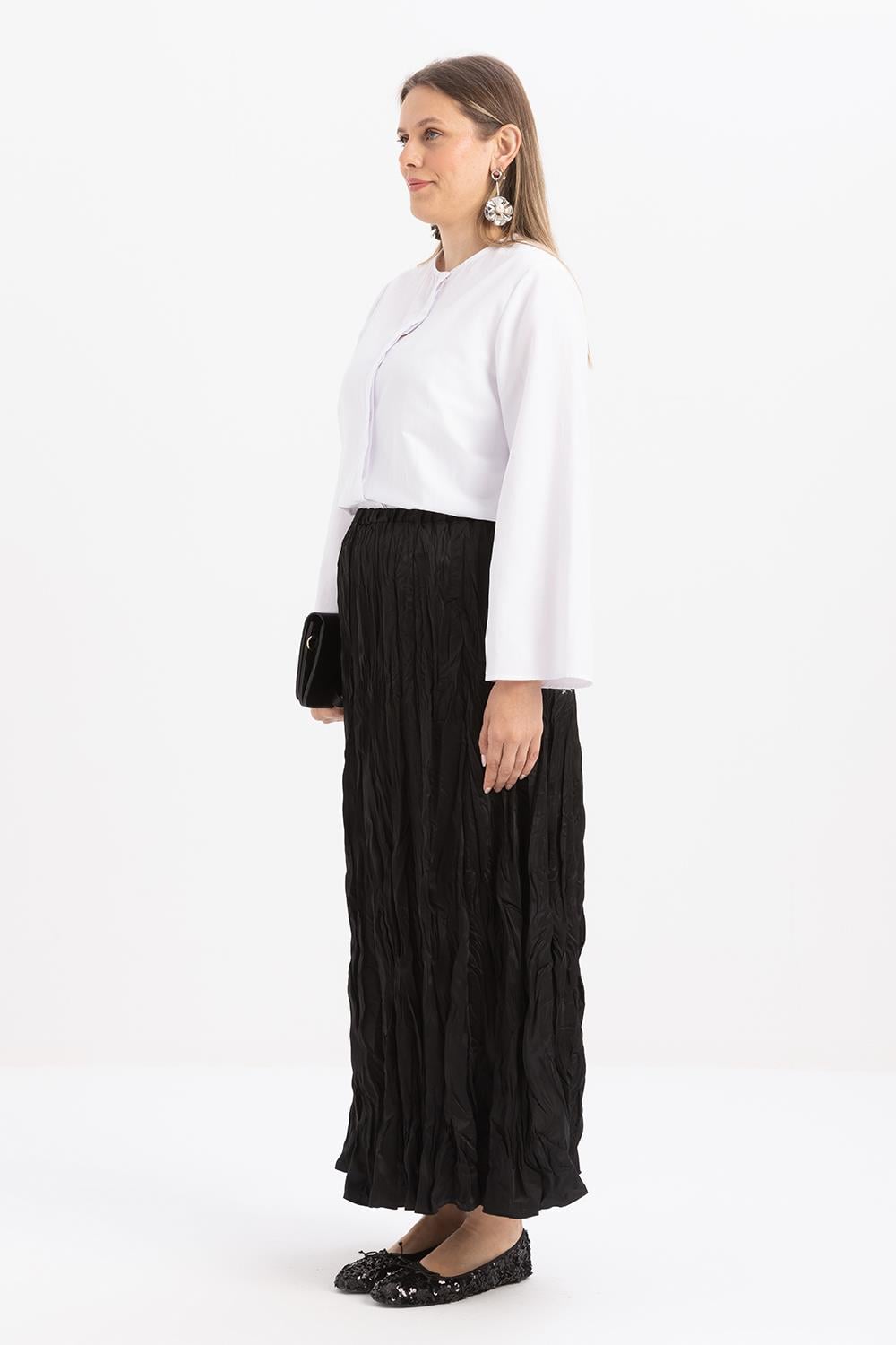 Black-Elastic Waist Basic Skirt