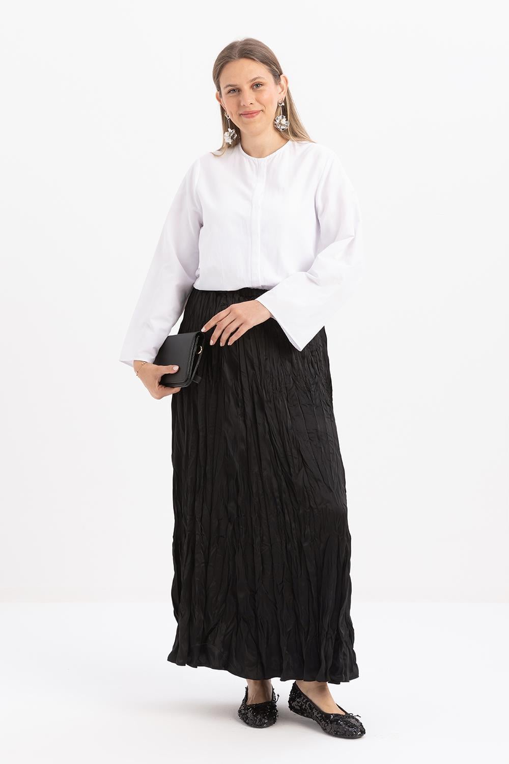 Black-Elastic Waist Basic Skirt