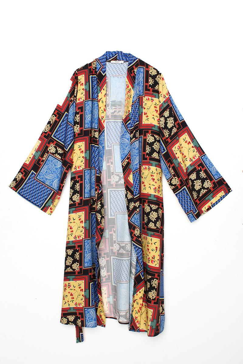 Schwarz-blau gemusterter Kimono