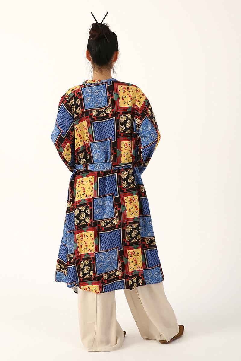 Schwarz-blau gemusterter Kimono