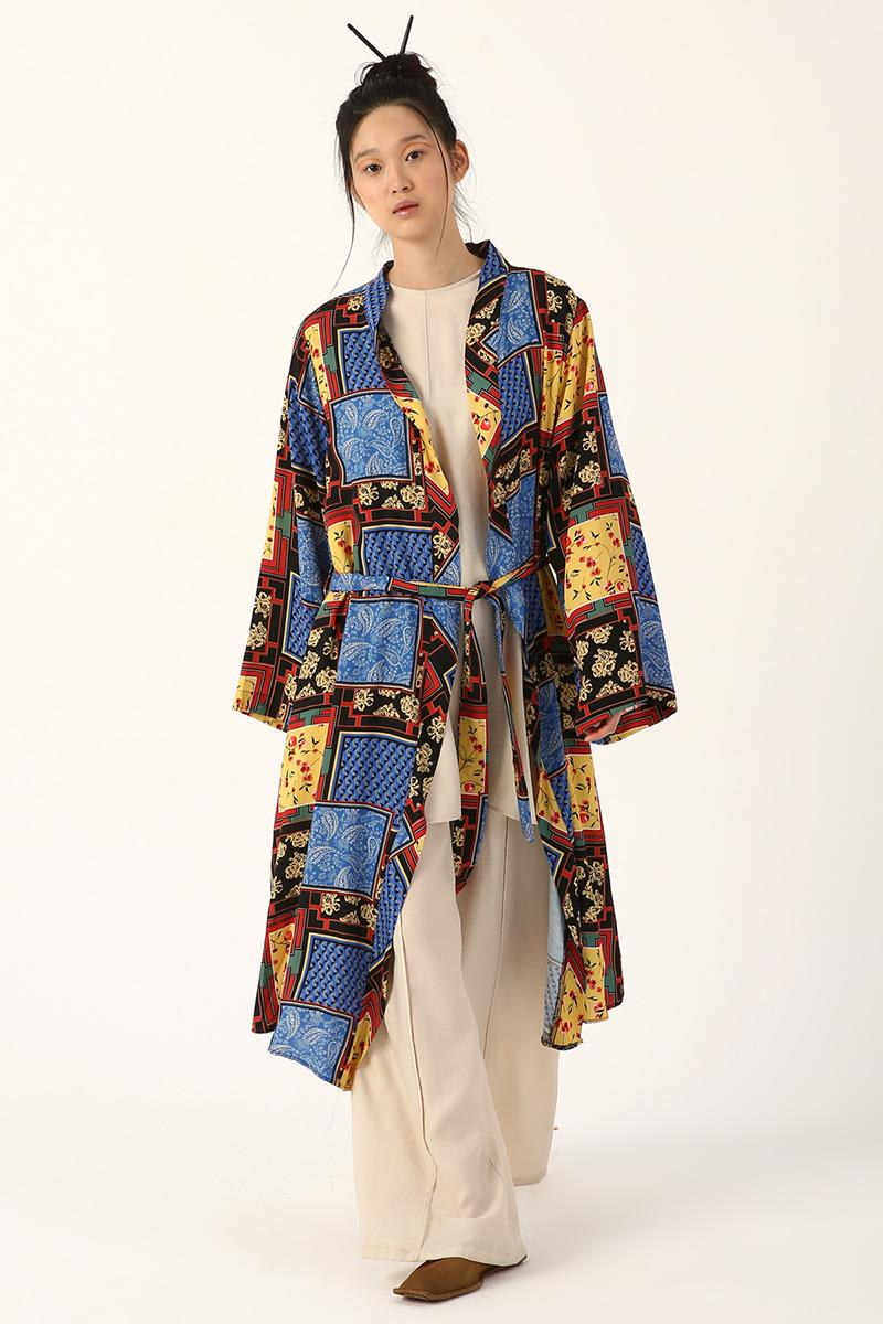 Schwarz-blau gemusterter Kimono