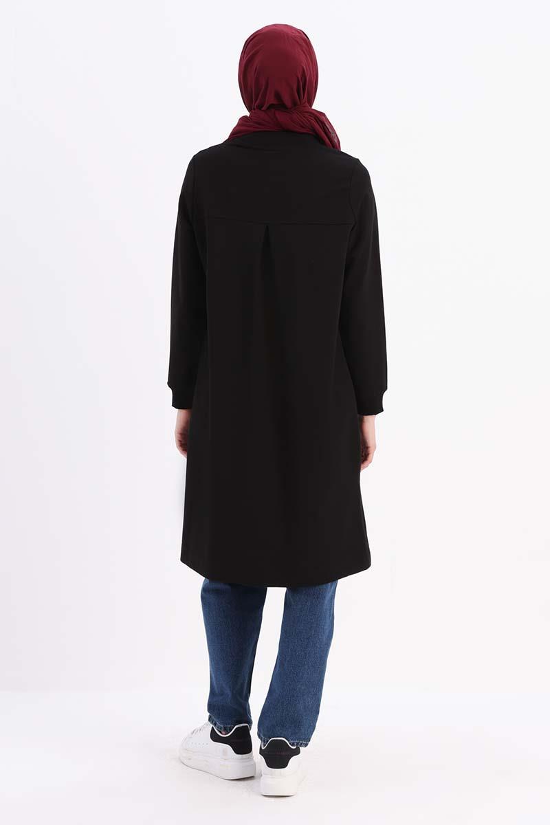 Siyah-Nakışlı Pilikaşeli Sweat Tunik