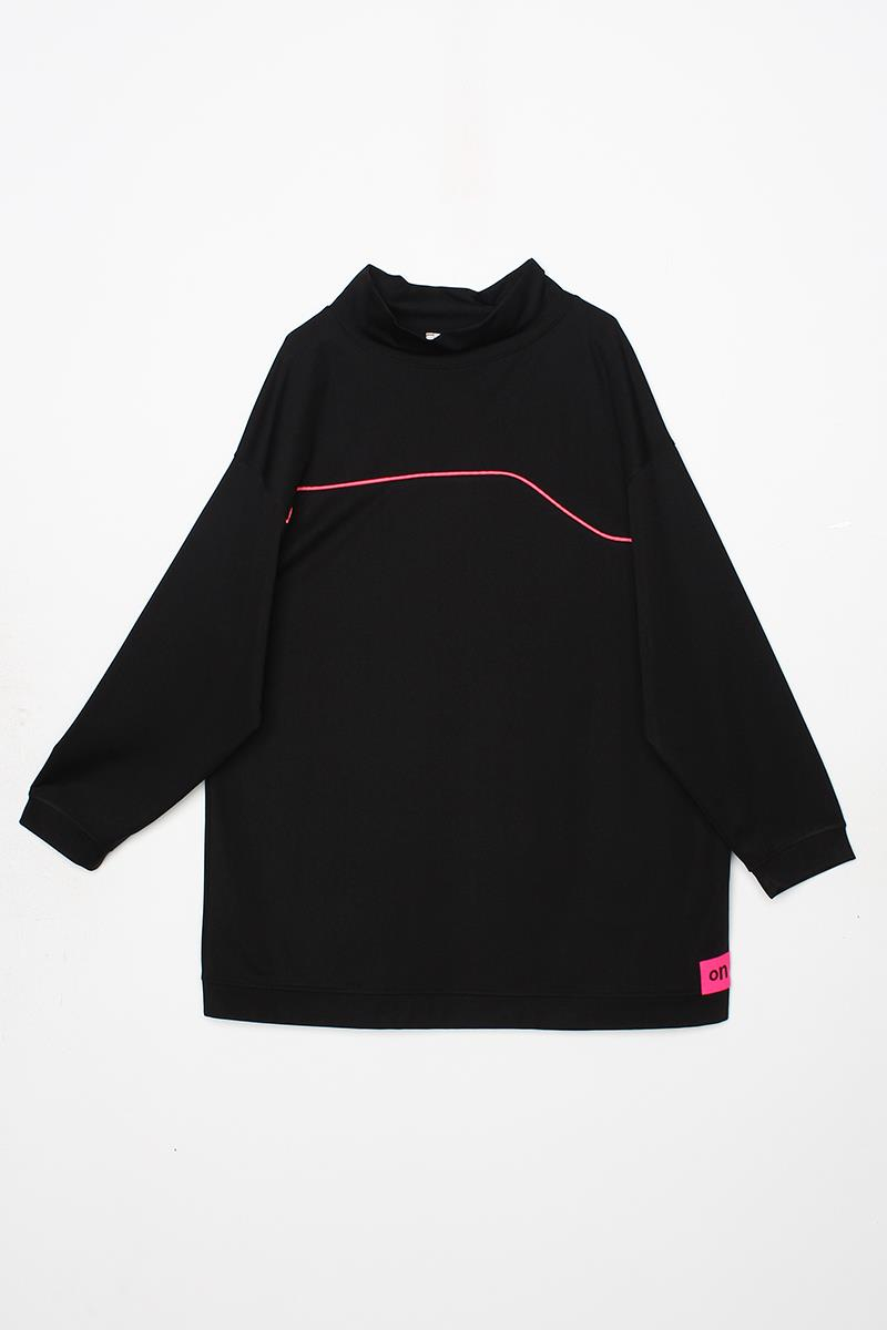 Black-Neon Detailed Oversize Sweat Tunic