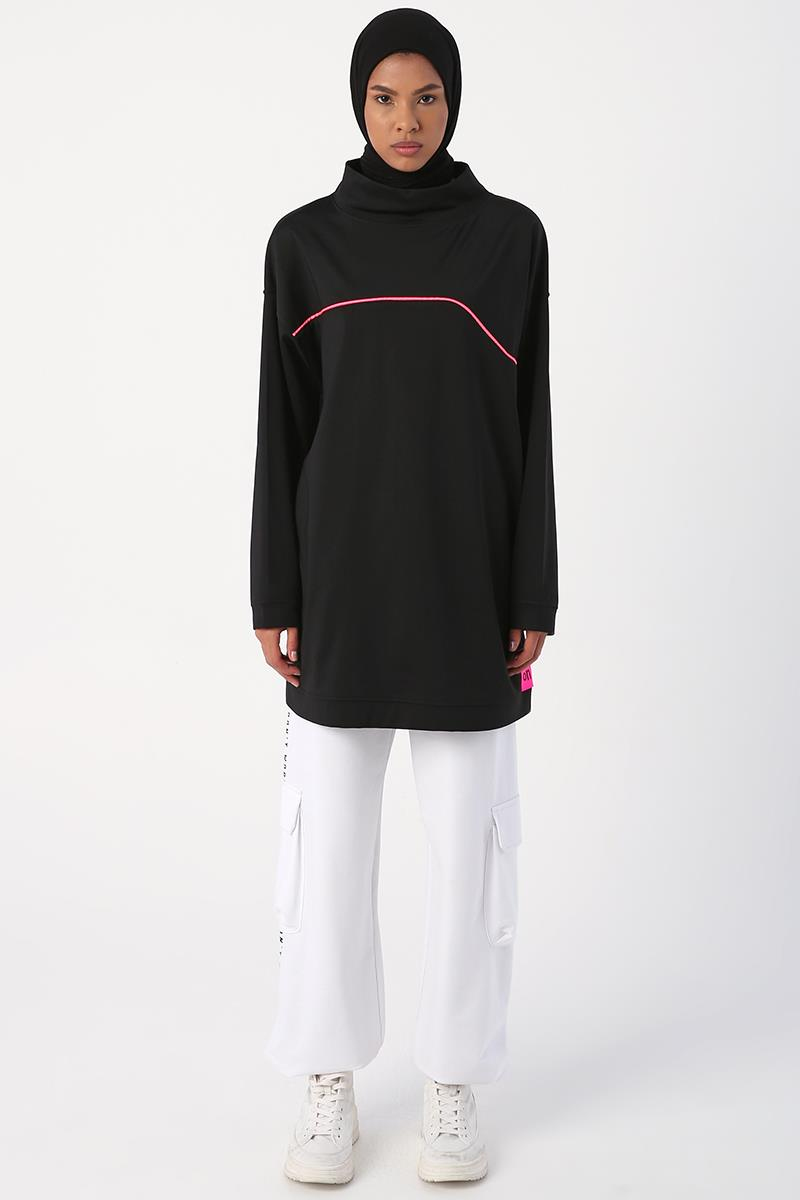 Black-Neon Detailed Oversize Sweat Tunic