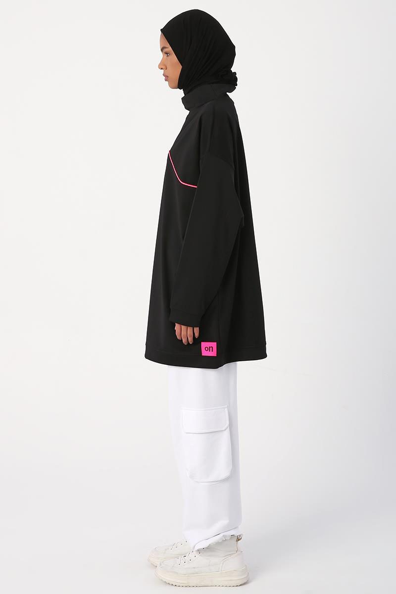 Black-Neon Detailed Oversize Sweat Tunic