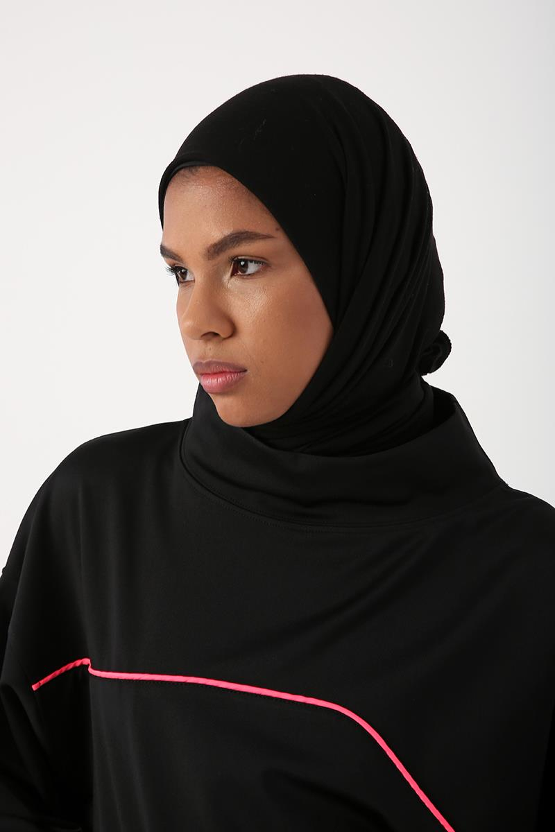 Black-Neon Detailed Oversize Sweat Tunic