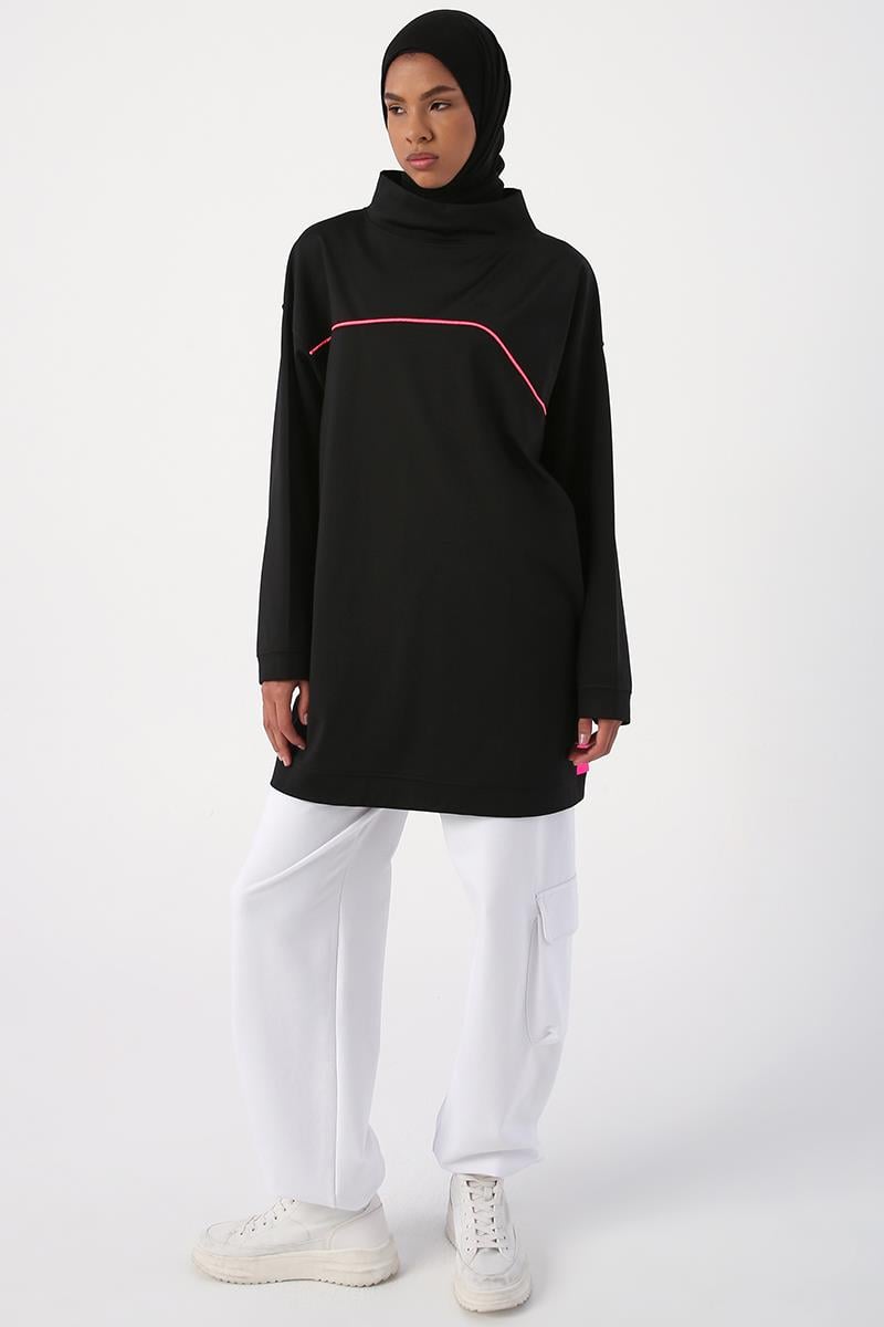 Black-Neon Detailed Oversize Sweat Tunic