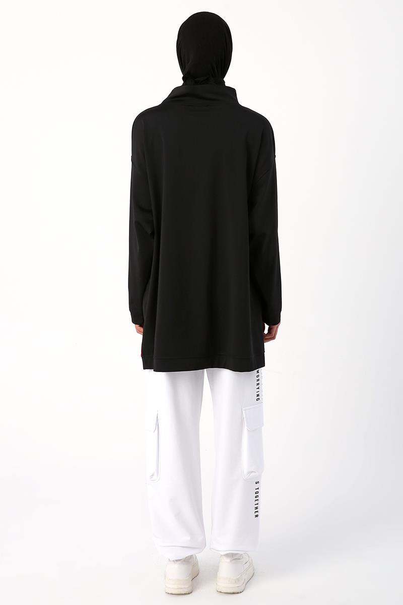 Black-Neon Detailed Oversize Sweat Tunic