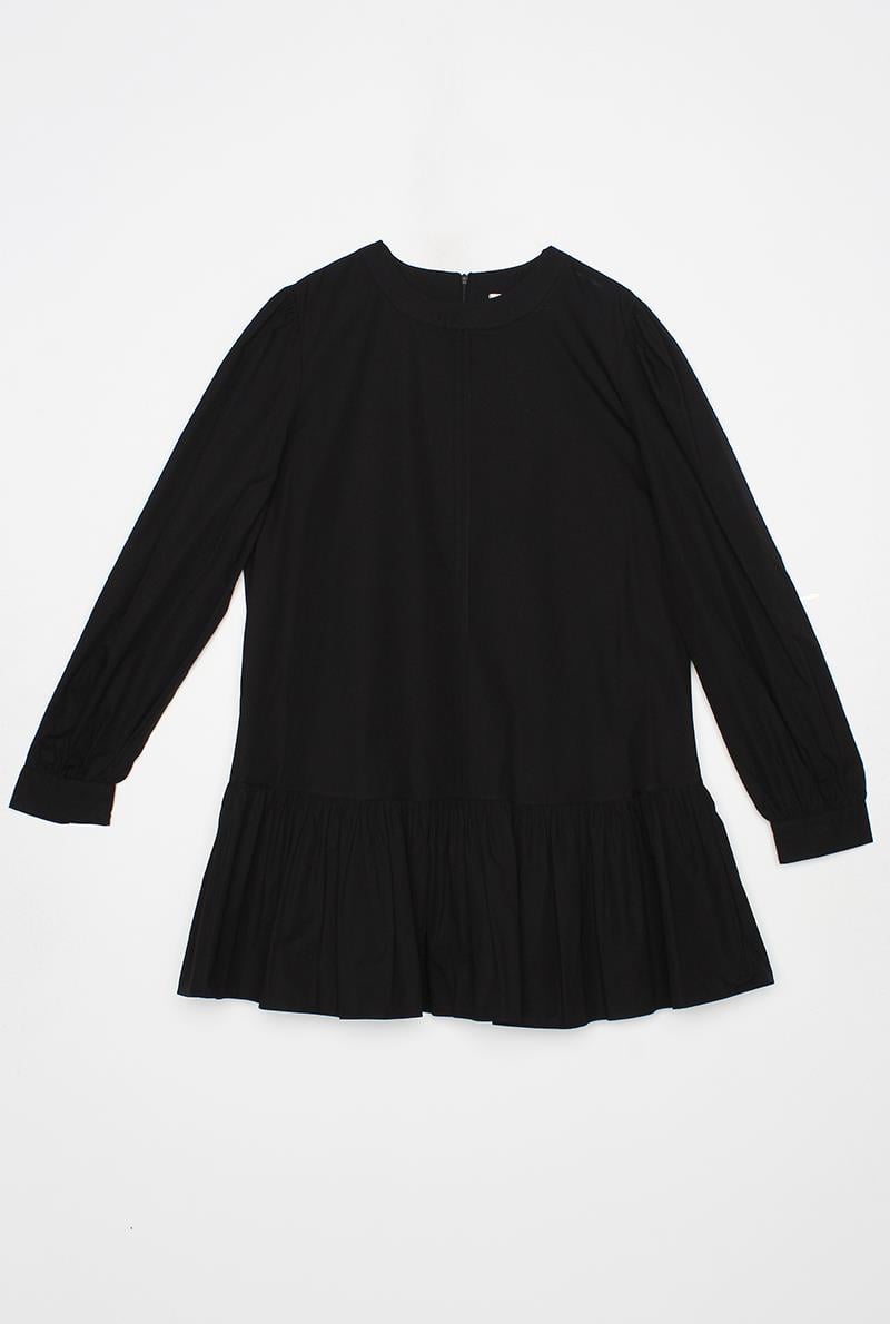 Black-Ribbed Collarless Cotton Tunic