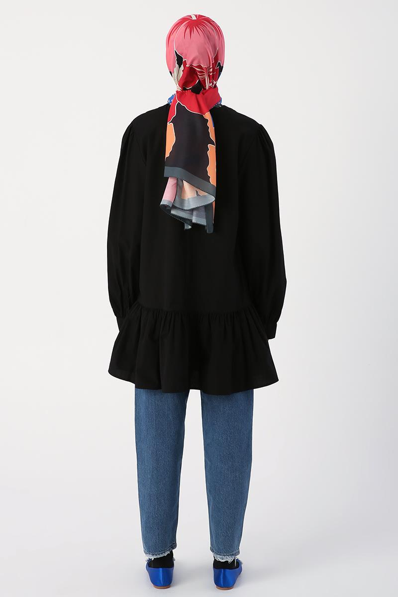 Black-Ribbed Collarless Cotton Tunic