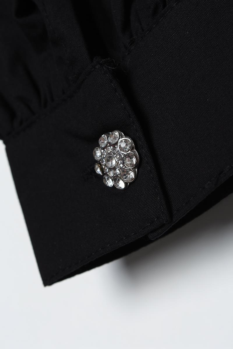 Black-Ribbed Collarless Cotton Tunic