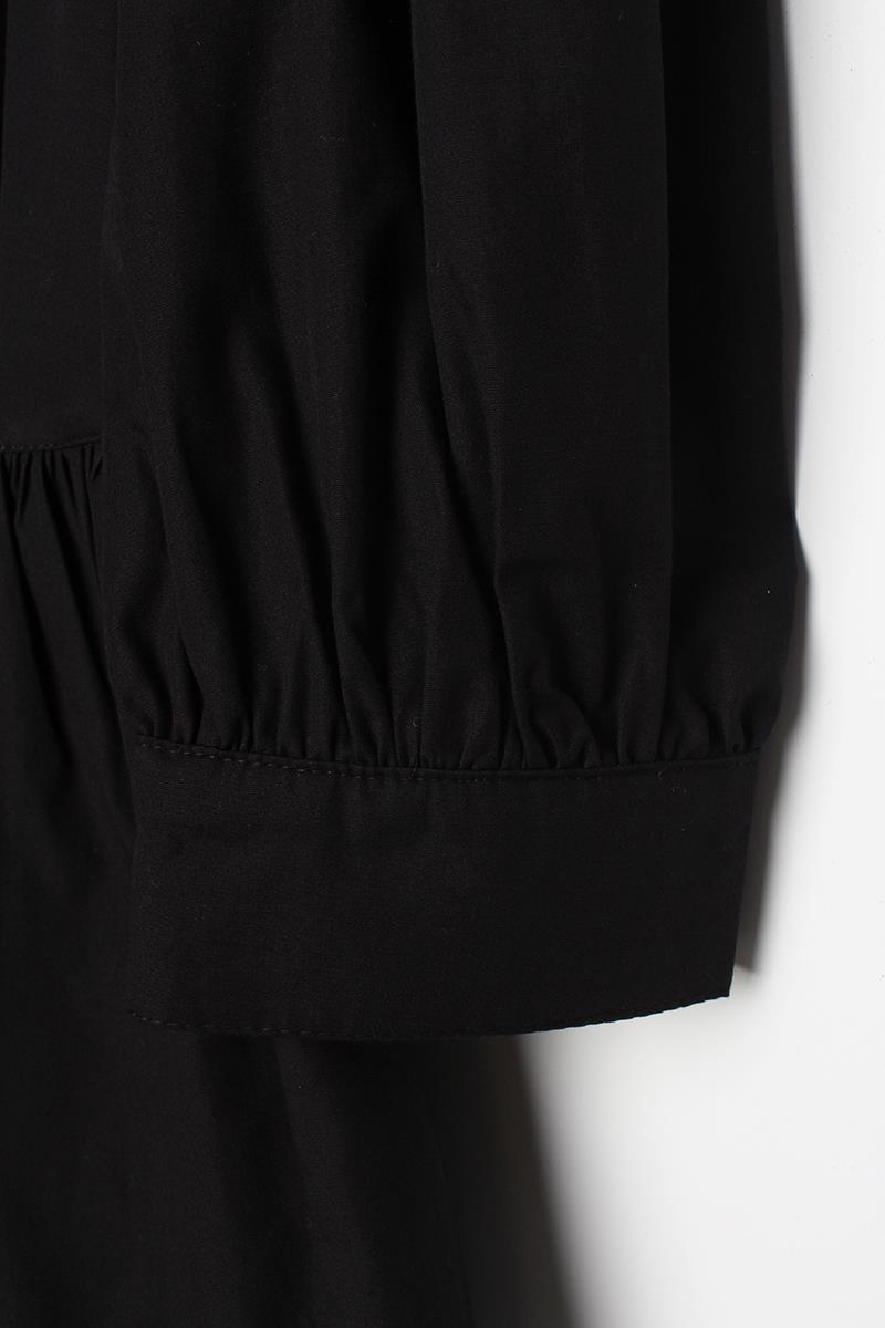 Black-Ribbed Collarless Cotton Tunic