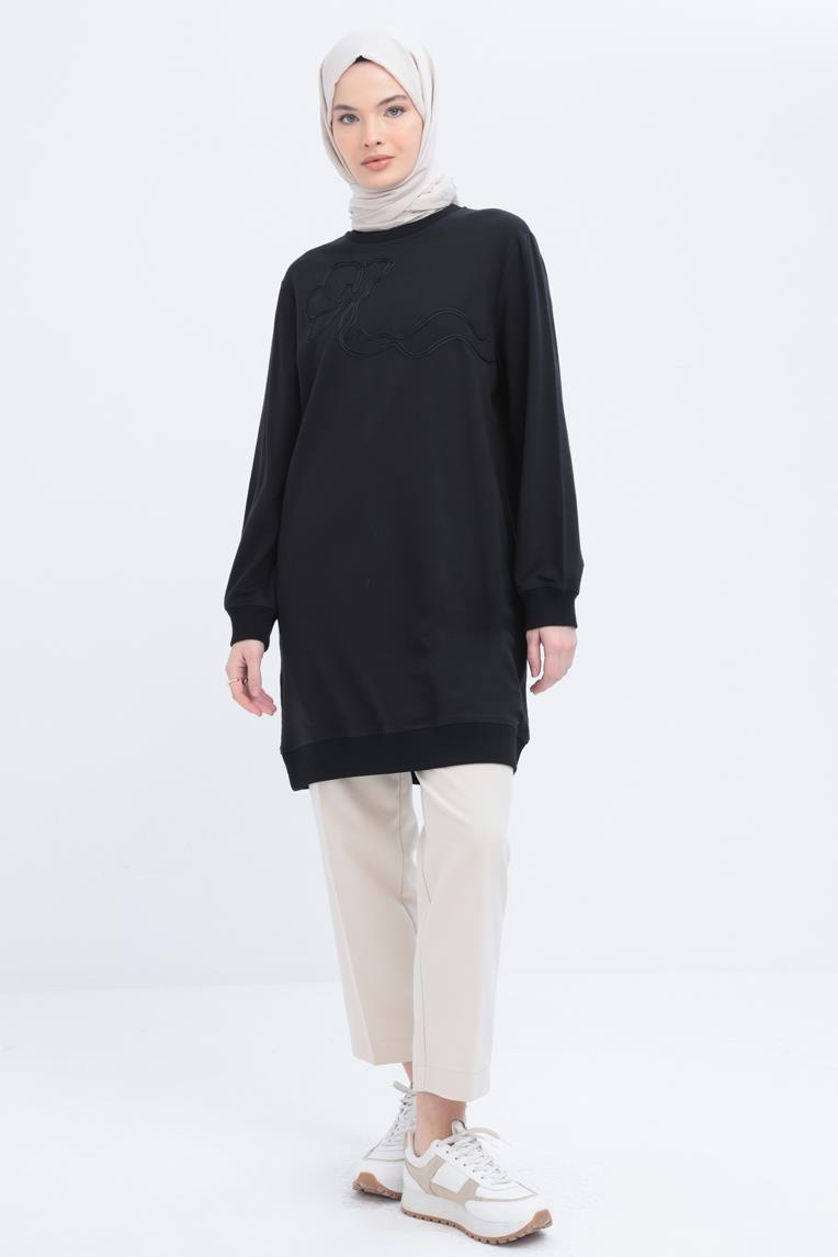 Schwarz-Laurel-Gestreiftes Sweatshirt mit Ärmelapplikationen