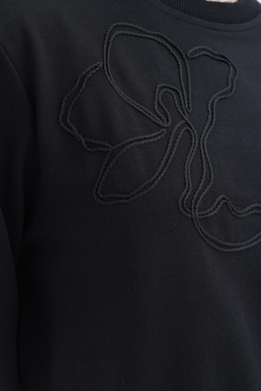 Schwarz-Laurel-Gestreiftes Sweatshirt mit Ärmelapplikationen