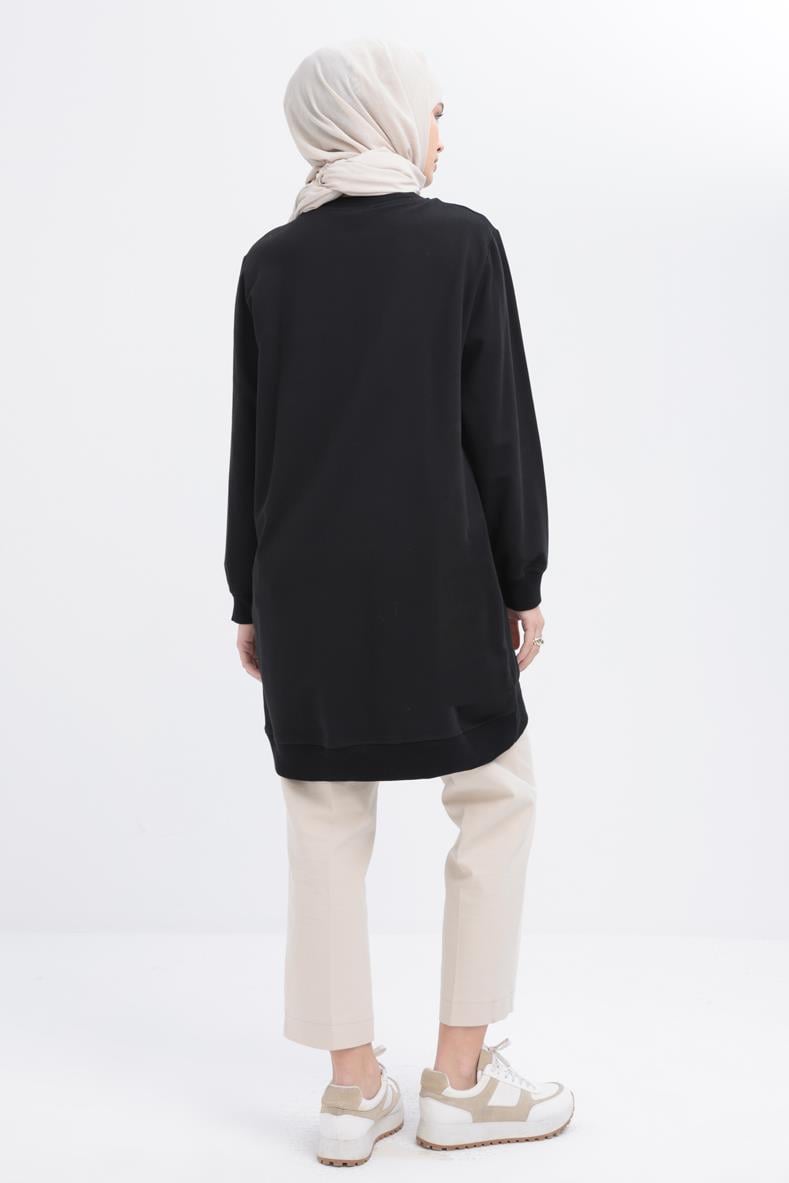 Schwarz-Laurel-Gestreiftes Sweatshirt mit Ärmelapplikationen