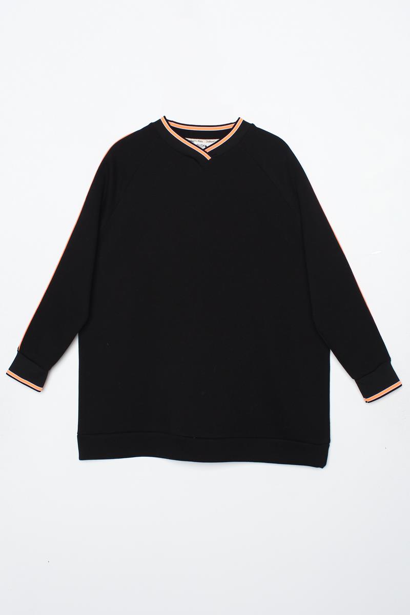 Siyah-Oversize Neon Detaylı Arkası Baskılı Şardonlu Sweatshirt