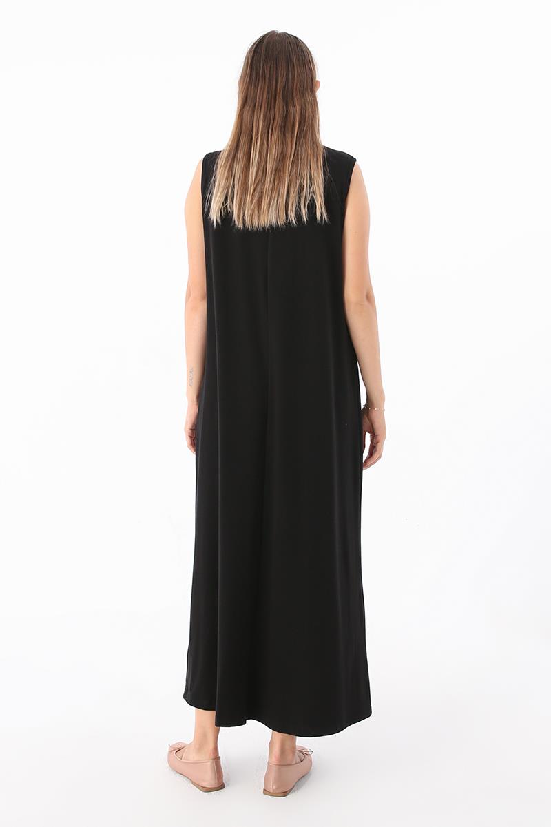 Ärmelloses Unterwäschekleid aus schwarzer Baumwolle mit Rundhalsausschnitt