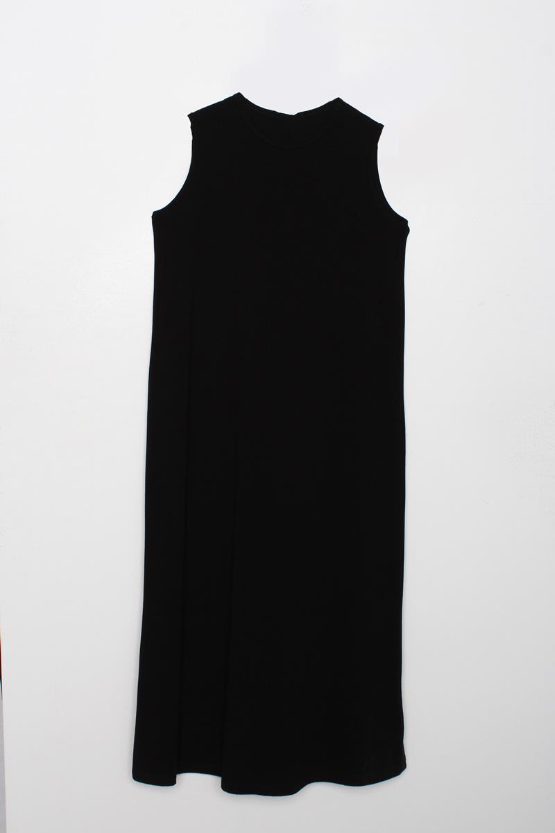 Ärmelloses Unterwäschekleid aus schwarzer Baumwolle mit Rundhalsausschnitt