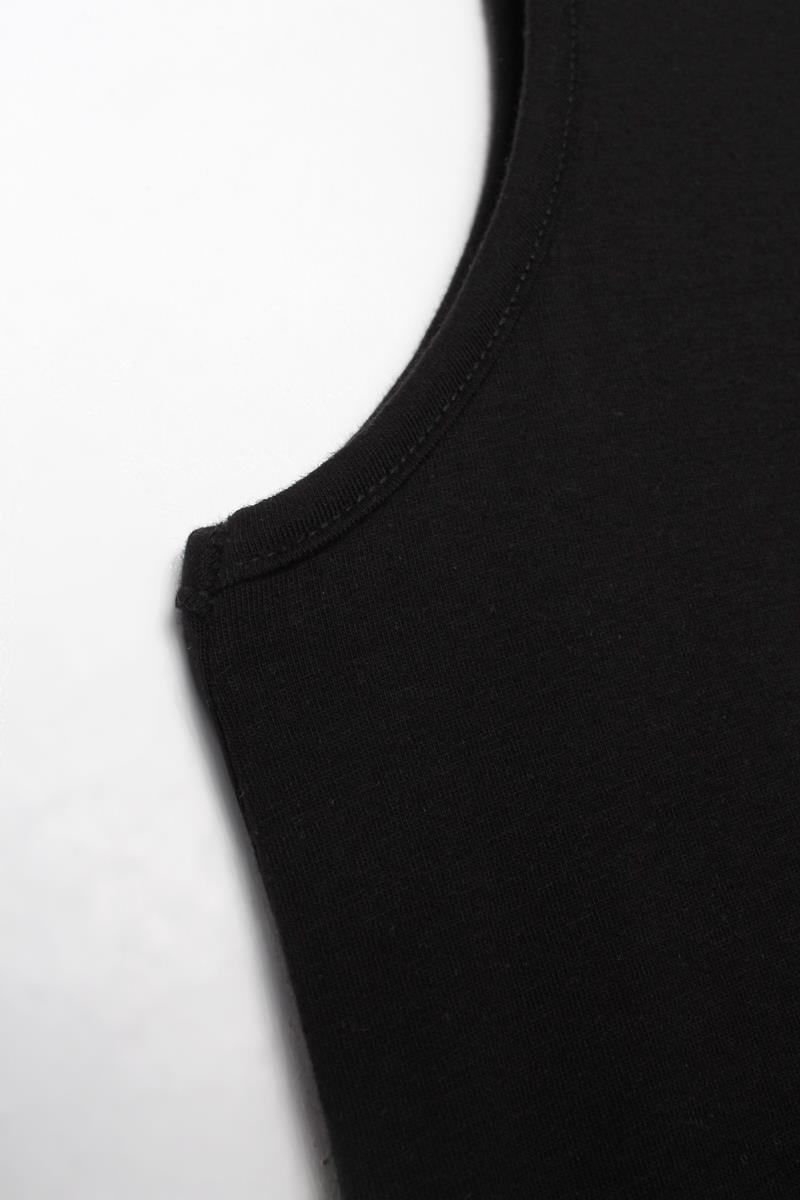 Ärmelloses Unterwäschekleid aus schwarzer Baumwolle mit Rundhalsausschnitt