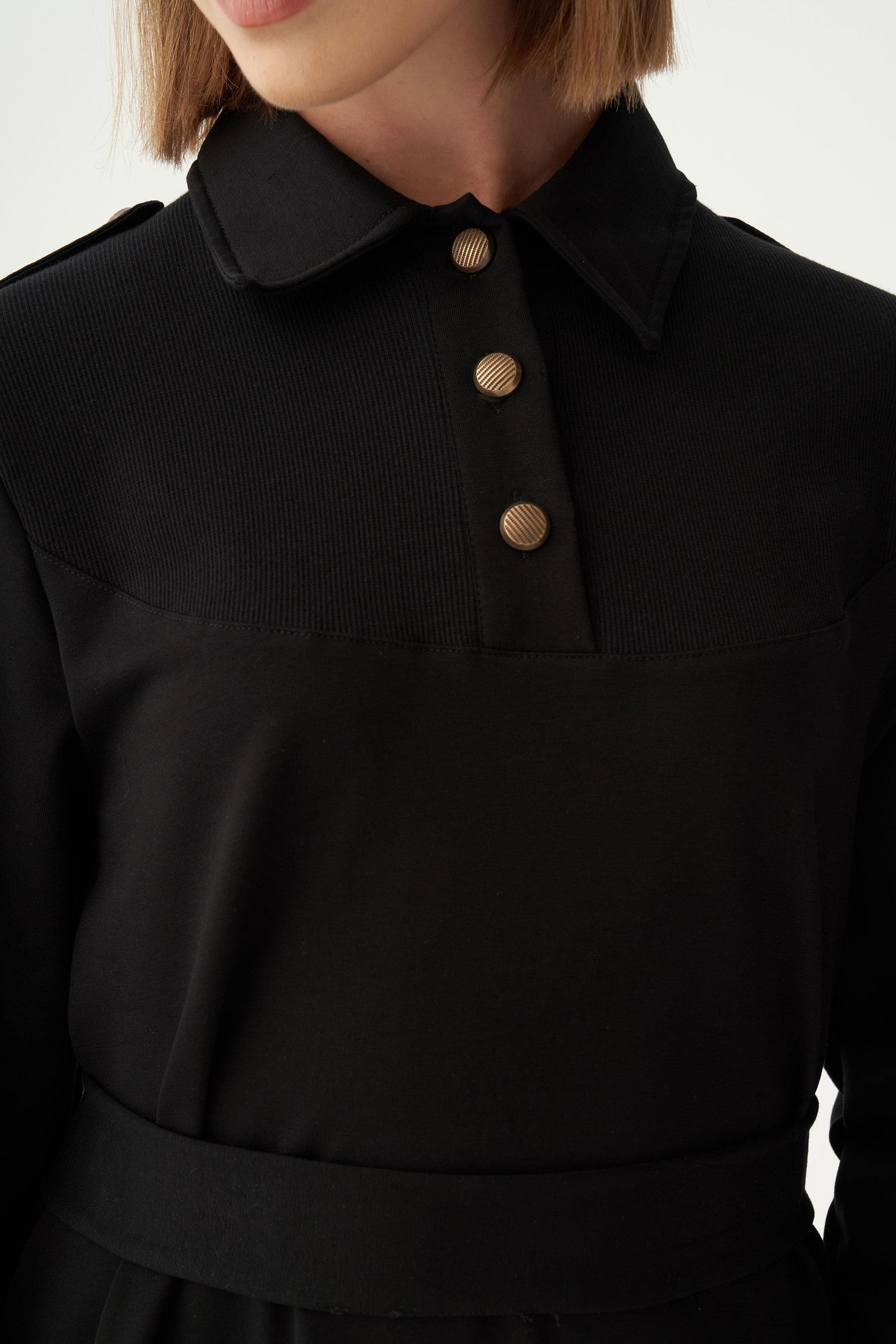 Siyah-Pamuklu Gömlek Yaka Apoletli Elbise