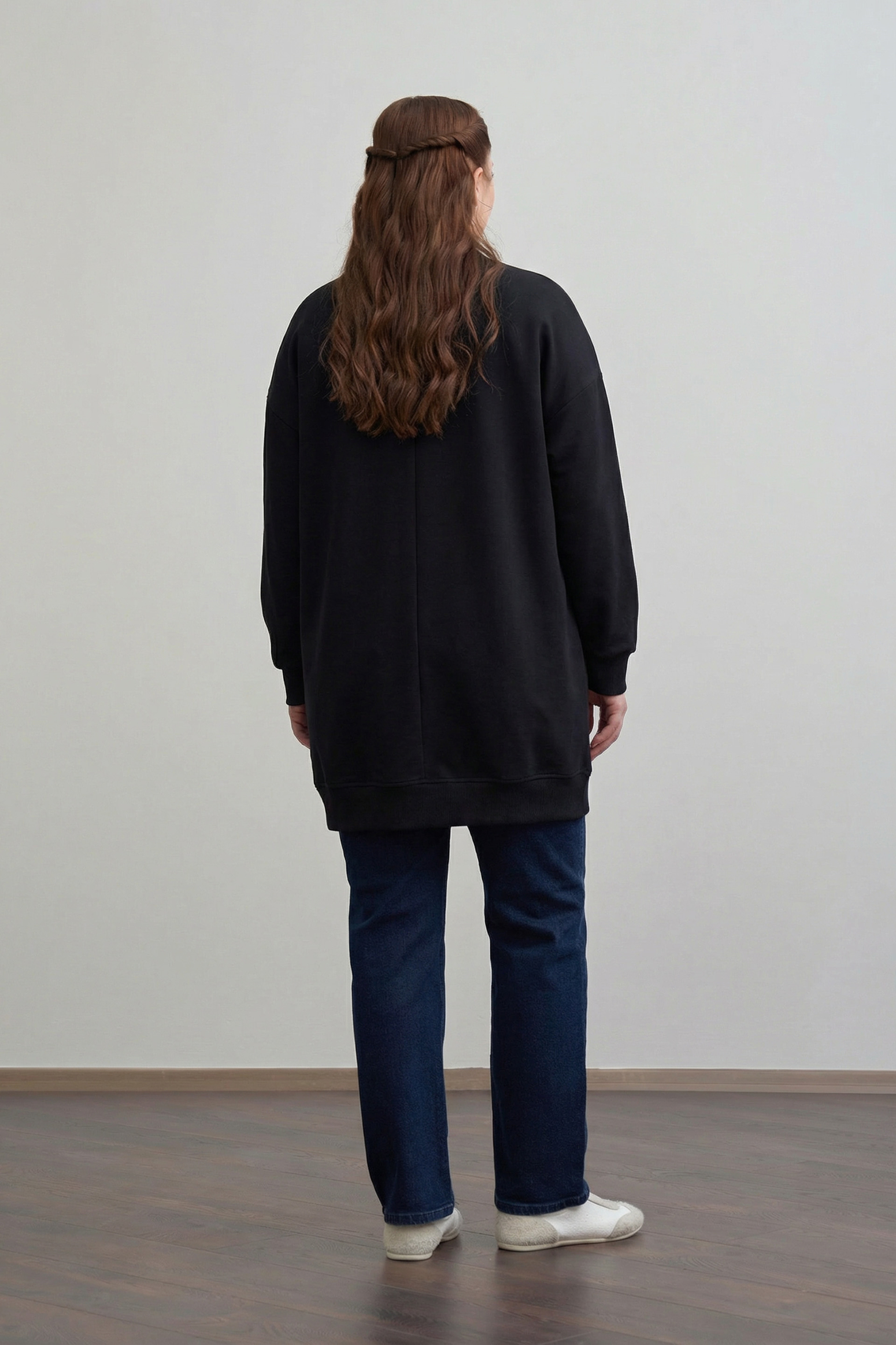 Siyah-Pamuklu Kaşkorse Detaylı Büyük Beden Sweatshirt
