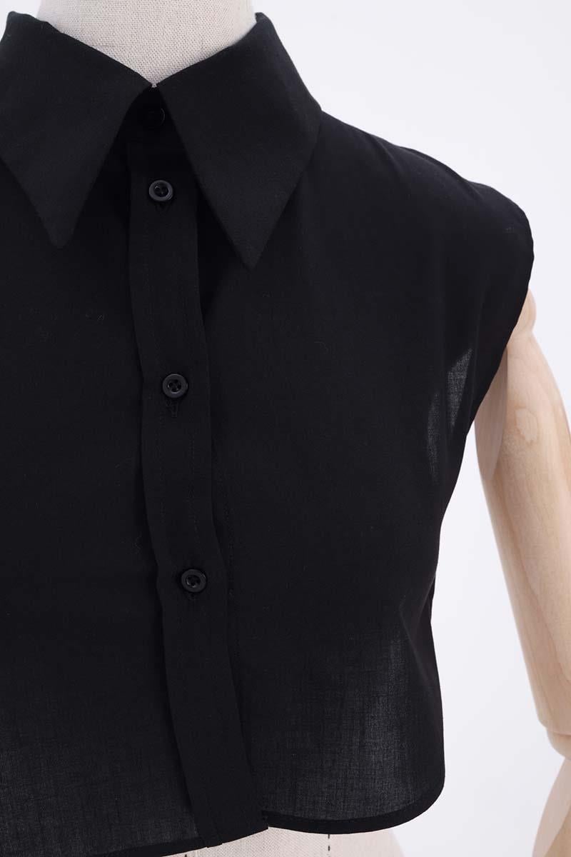 Black-Cotton Sleeveless Shirt Collar Buttoned Crop Underlayer