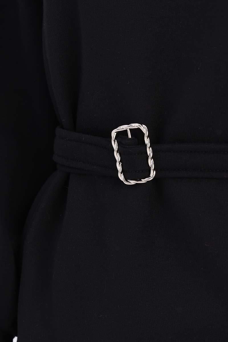 Black-Cotton Belted Sweat Tunic