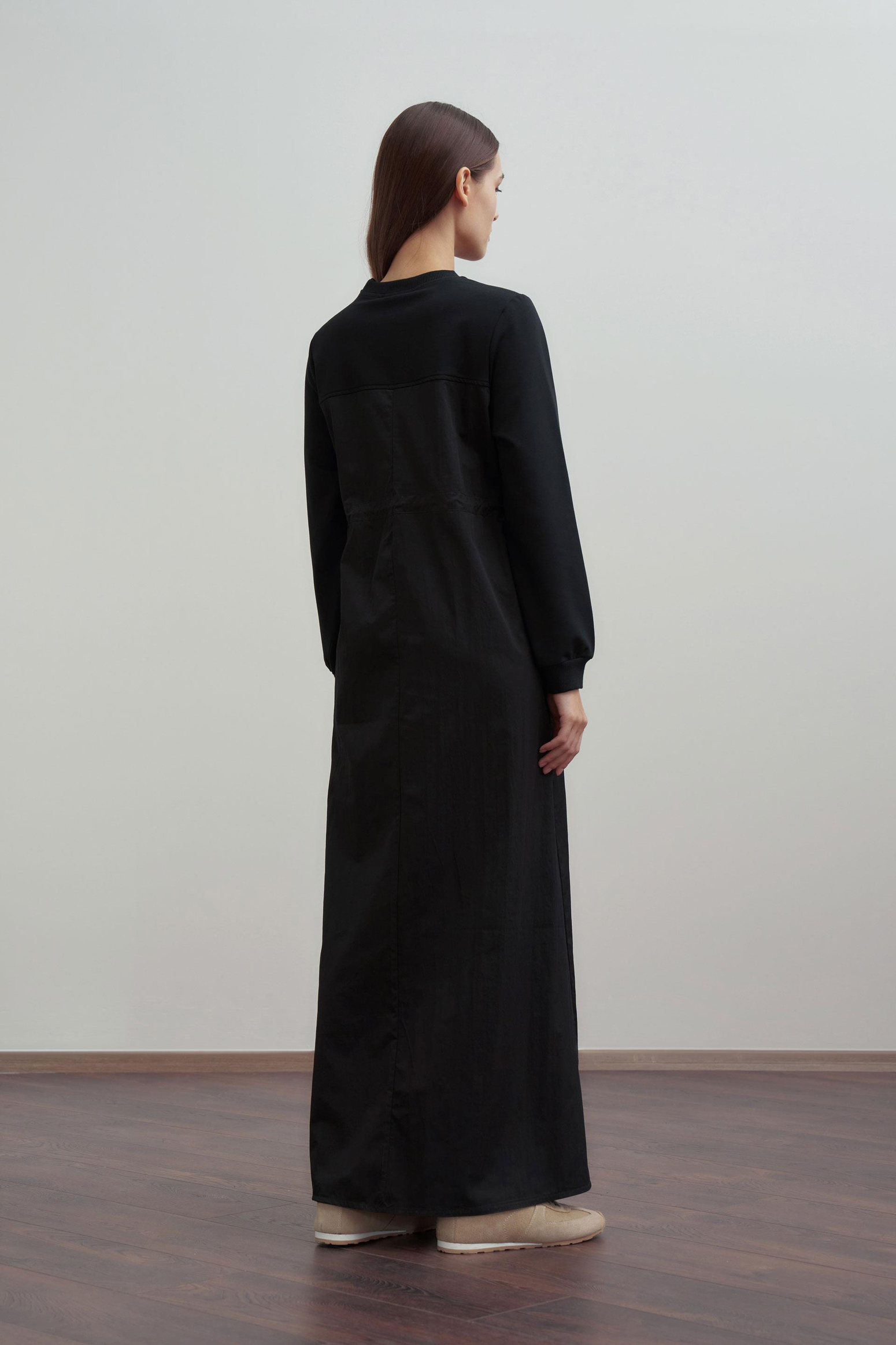 Siyah-Pamuklu Lastikli Bel Ayarlı Elbise