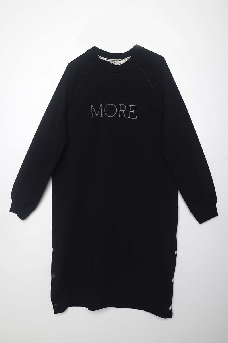 Black-Cotton Embroidered Sweat Tunic