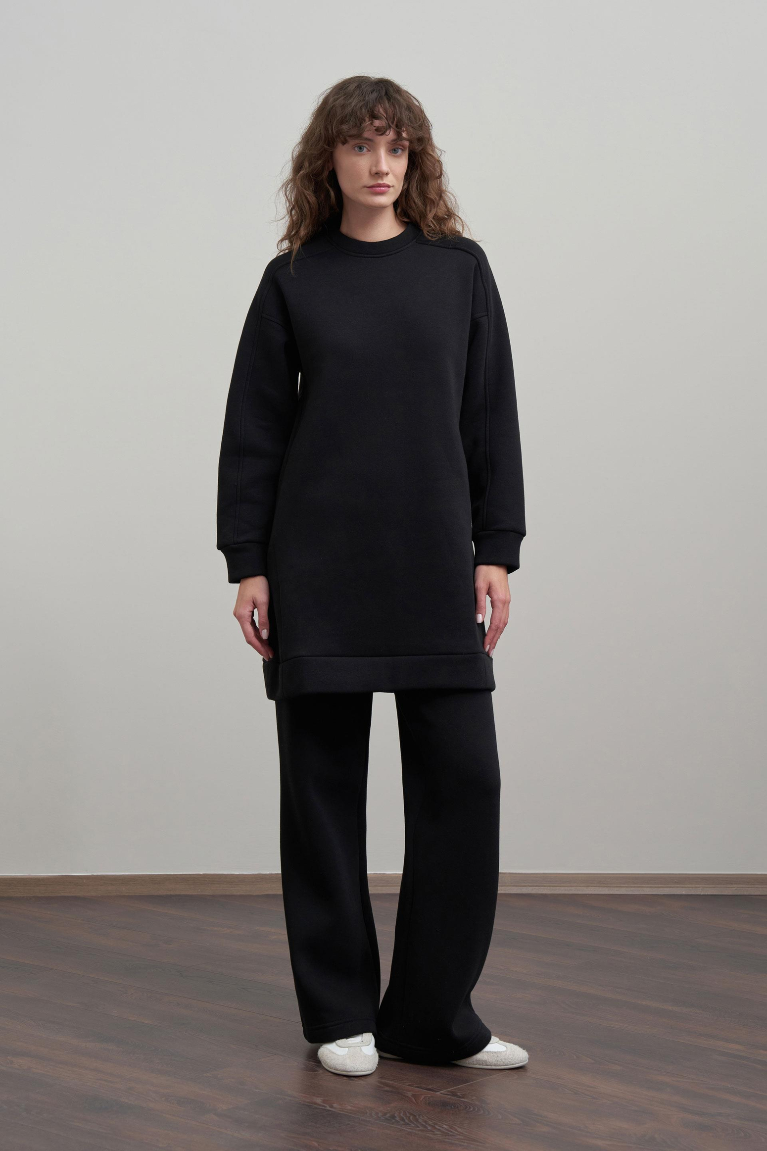 Siyah-Pamuklu Uzun Kollu Sweatshirt