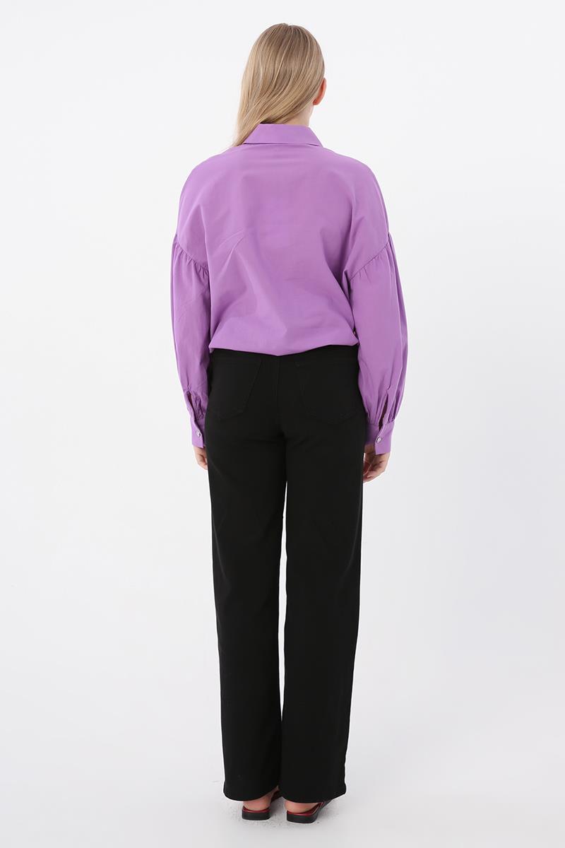 Siyah-Pamuklu Wide Leg Likralı Pantolon