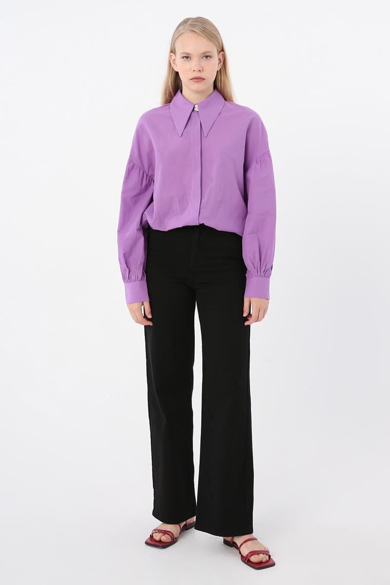 Siyah-Pamuklu Wide Leg Likralı Pantolon