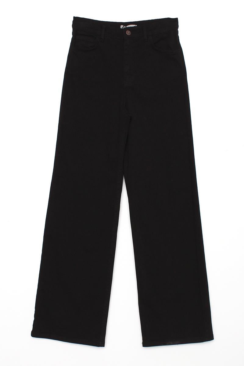 Siyah-Pamuklu Wide Leg Likralı Pantolon