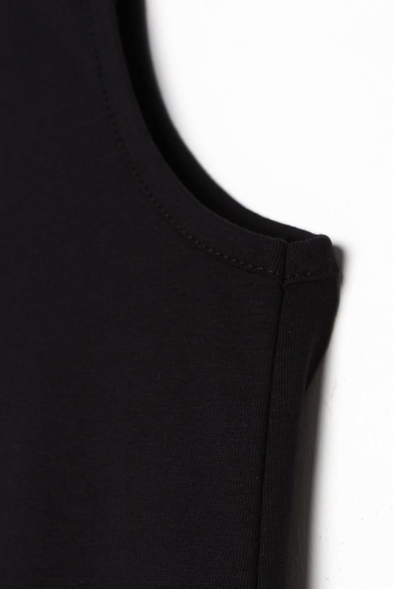 Black-Cotton Collar Piping Sleeveless Tunic