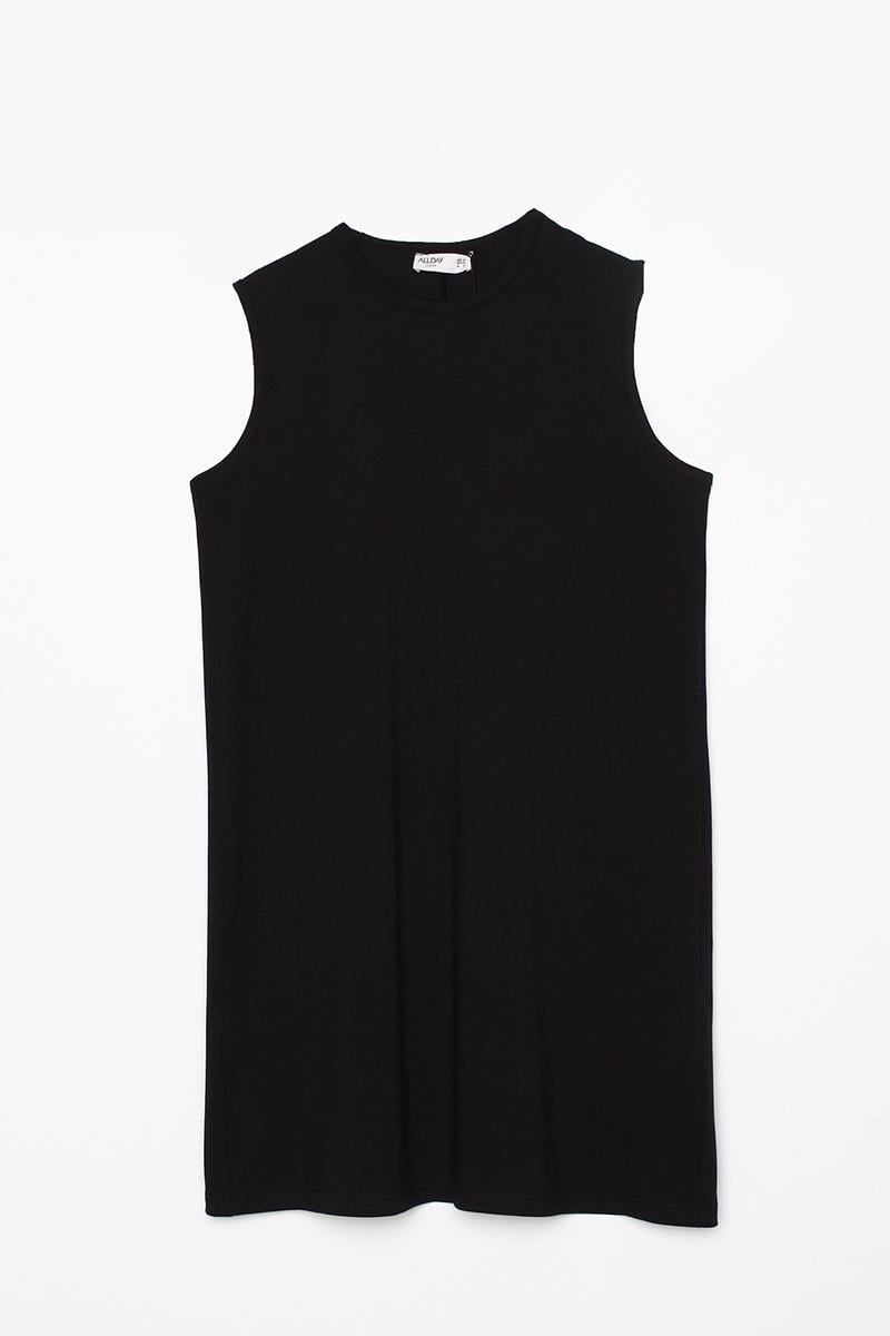 Black-Cotton Collar Piping Sleeveless Tunic
