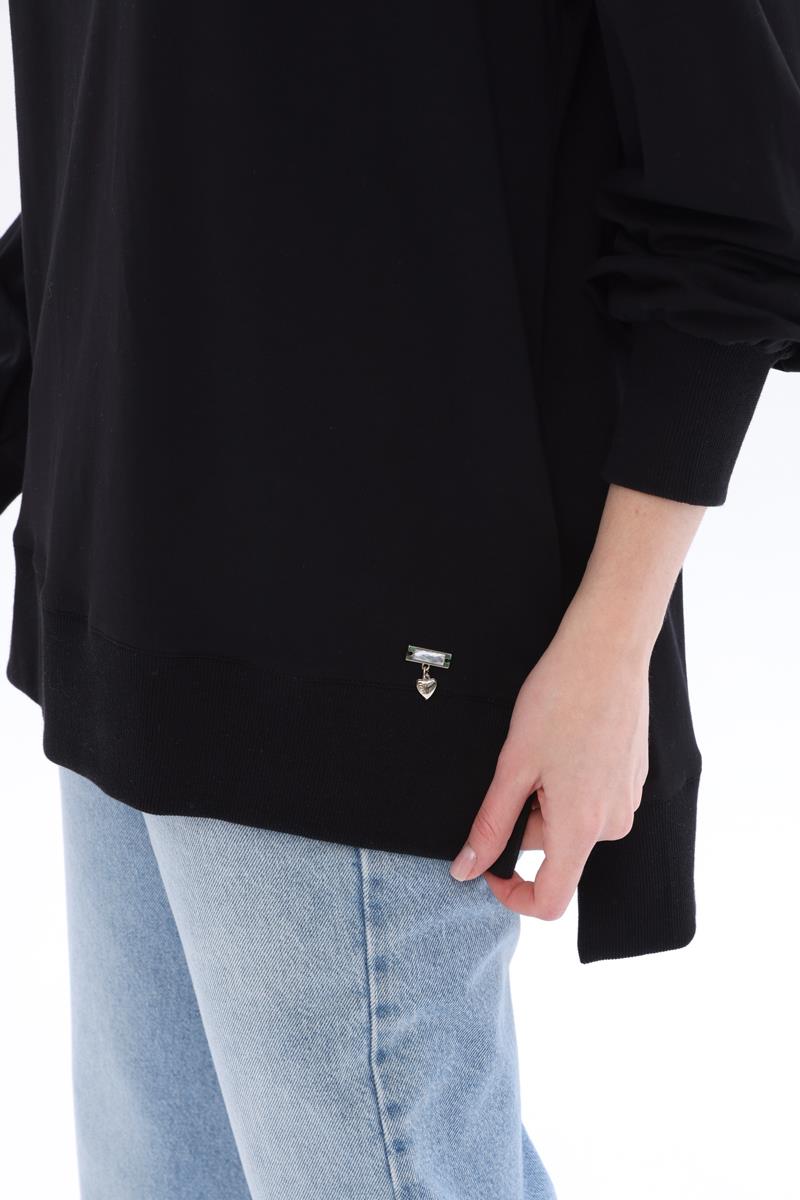 Siyah-Pamuklu Yandan Yırtmaçlı Sweatshirt