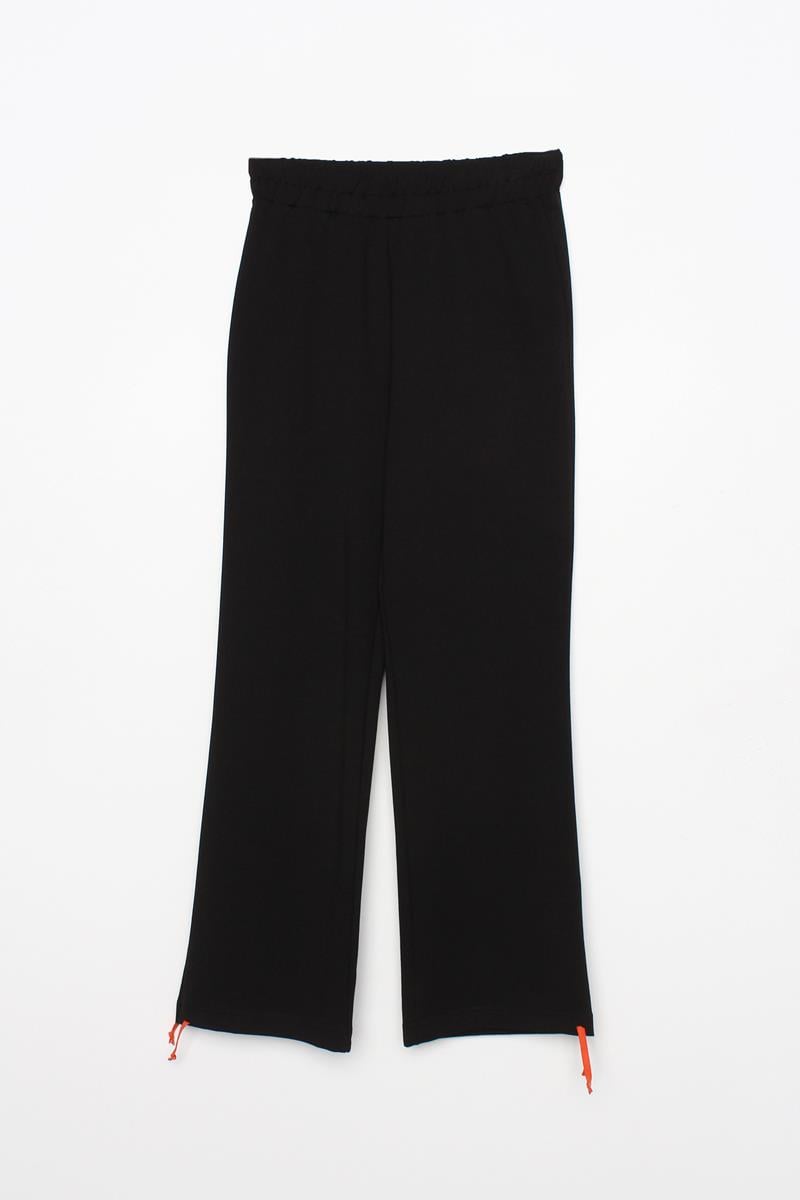 Siyah-Parlak Garni Kumaşlı Fermuarlı Eşofman Takım