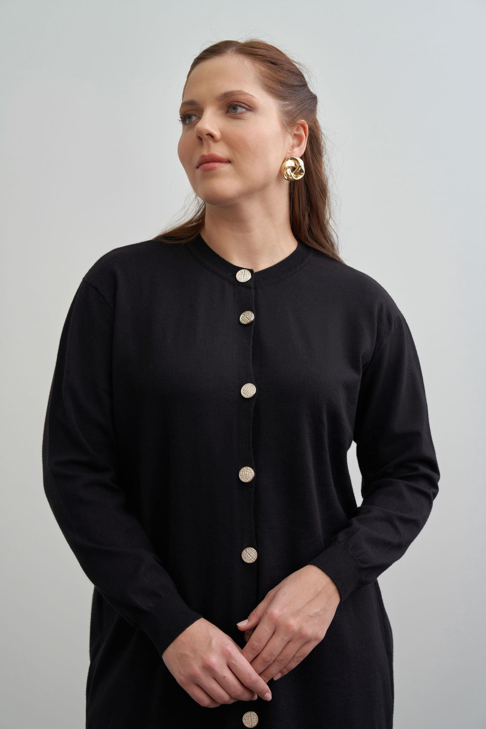 Siyah-Patı Dügmeli Triko Hırka