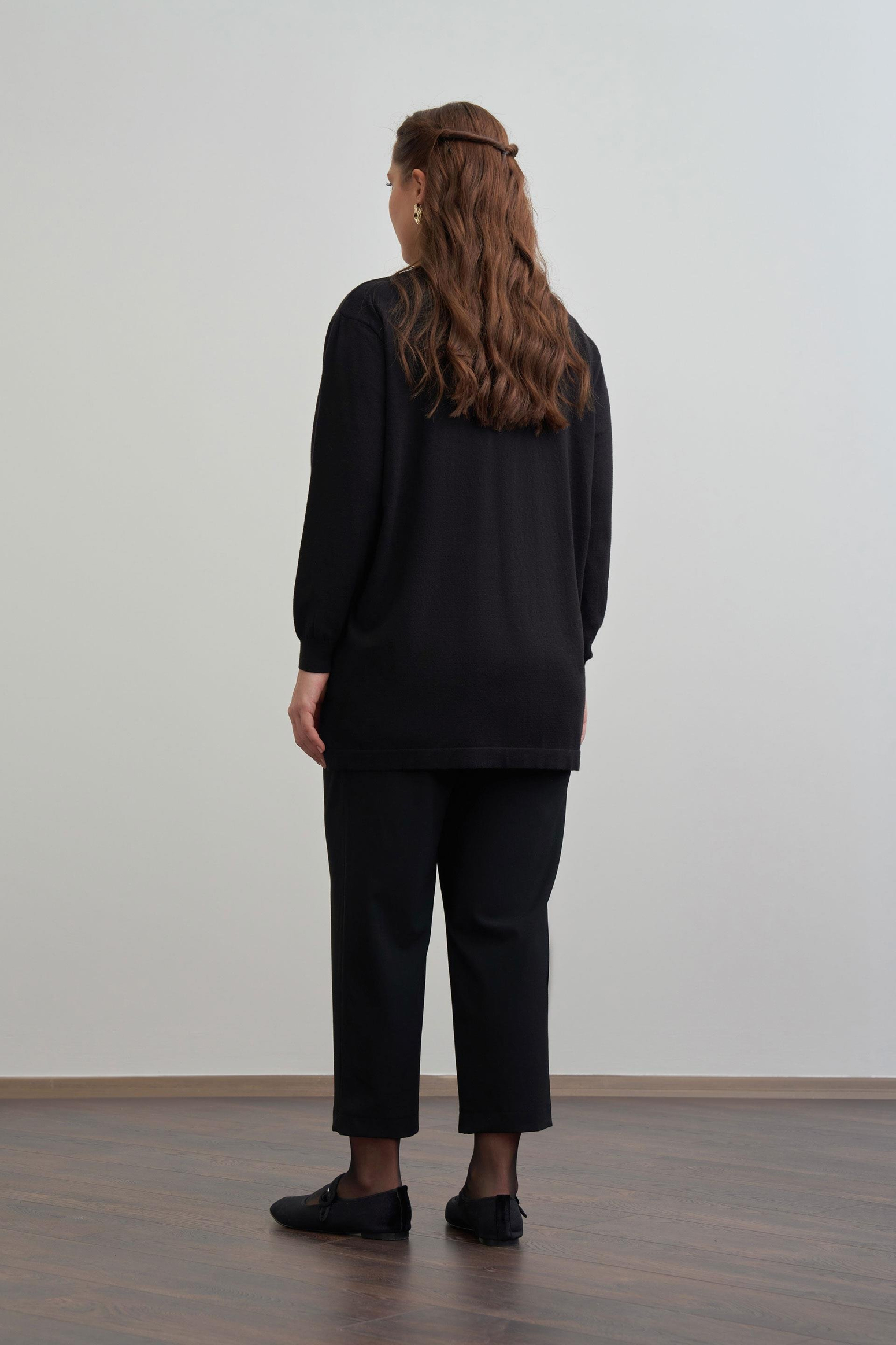 Siyah-Patı Dügmeli Triko Hırka