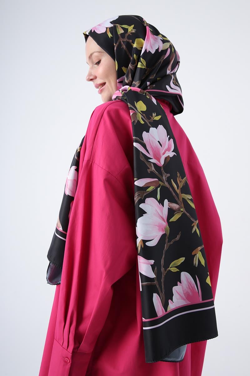 Siyah-Pembe-Desenli Twill Şal
