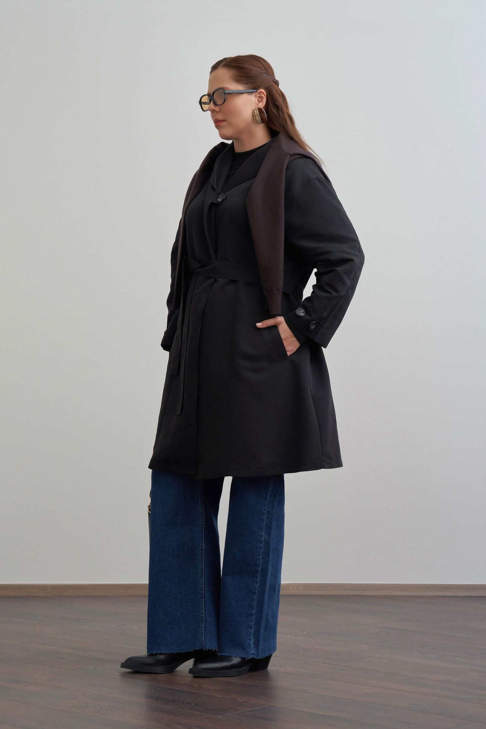 Siyah-Şal Yaka Trençkot